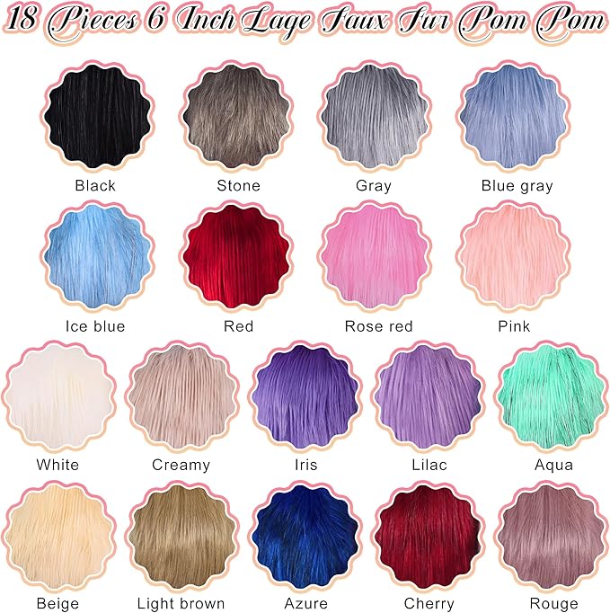 SIQUK 18 Pieces Pom Pom for Hats 6 Inch Large Faux Fur Pom Pom Balls with Elastic Loop for Hats Bags Scarves Gloves Keychains Knitting Crafts