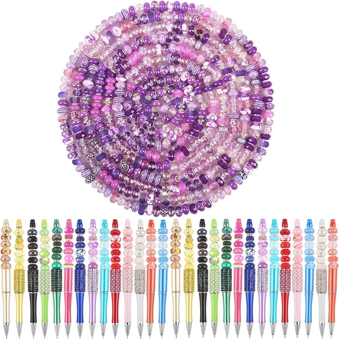 Large Hole Purple European Beads - 100 Assorted Pieces for Pens, Fairy Wand, Garden, Lampwork, Craft, Spacer, DIY Charms, Bracelet, Necklace Decoration, Jewelry Making Supplies