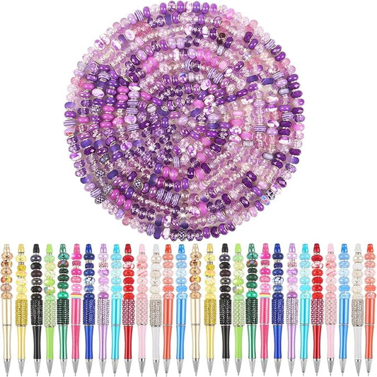 Large Hole Purple European Beads - 100 Assorted Pieces for Pens, Fairy Wand, Garden, Lampwork, Craft, Spacer, DIY Charms, Bracelet, Necklace Decoration, Jewelry Making Supplies