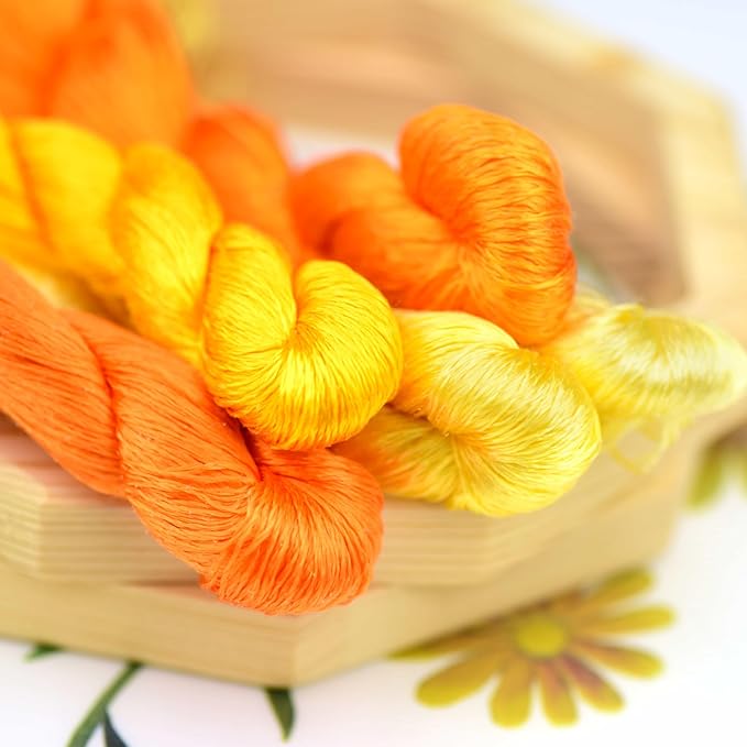 Natural Mulberry Silk Embroidery Thread – Yellow, 110m Each, Handmade Silk Floss for Hand Embroidery, Satin & Fringe Embroidery Thread（08）