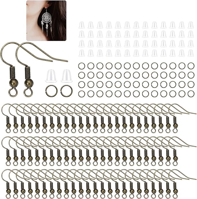 600Pcs Hypoallergenic Earring Hooks, Antique Bronze Earring Making Kit, Supplies with Earring Backs and Jump Rings for Jewelry Making (Bronze)