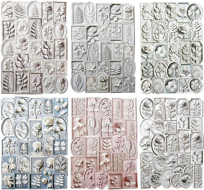 Flower Relief Embossed Stickers – 180pcs Pastel Botanical Plaques, Borderless Peel & Stick, Thick Textured Paper for Scrapbook Journal Planner Collage & Card Making DIY Décor