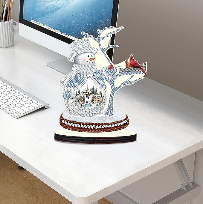 MVVMTOP Christmas Diamond Art Table Decoration, DIY Snowman and Bird, 5D Special Shape Crystal Diamond Partial Art Painting Mosaic Handicraft, Home Office Tabletop Decor Gift