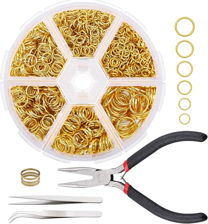 Gartful Jump Rings for Jewelry Making, 4-10mm Gold Jump Ring with Pliers & Tweezers & Opener Ring for Jewelry Repair & DIY Necklace, Bracelet, Earring, Keychain