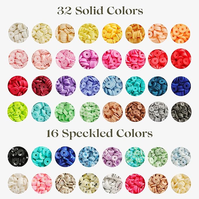 Piccassio Clay Beads Bracelet Making Kit – 10,500+ Heishi Beads in 48 Colors DIY Jewelry Kit with Charms, Letters, Shells & Tools Perfect for Girls, Teens & Creative Adults