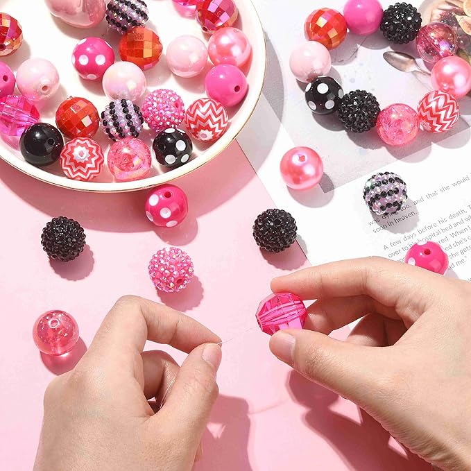 Ipotkitt 50 Pcs 19~20mm Acrylic Beads Sets Colorful Resin Bubblegum Round Spacer Beads Large Chunky Plastic Beads for Valentine's Day DIY Jewelry Decor