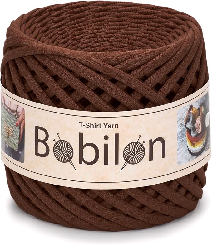 T-Shirt Yarn – 5-7 mm Jersey Ribbon for Crochet, Knitting, Macrame, DIY Crafts – 100 m / 110 Yards – Cotton Fettuccini Zpagetti Thread – Ideal for Bags, Rugs, Baskets – Sweet Brownie