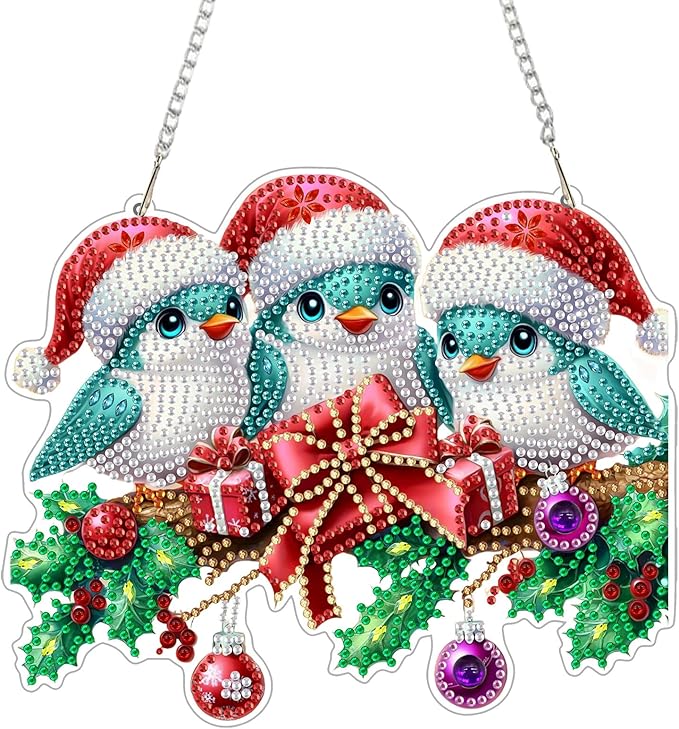 Genius maker Christmas Diamond Art Hanging Kits for Adults, Birds Diamond Painting Pendant Kits, DIY Acrylic 5D Special Shaped Crystal Diamonds Gem Art Painting Ornament for Home Wall Decor Gift