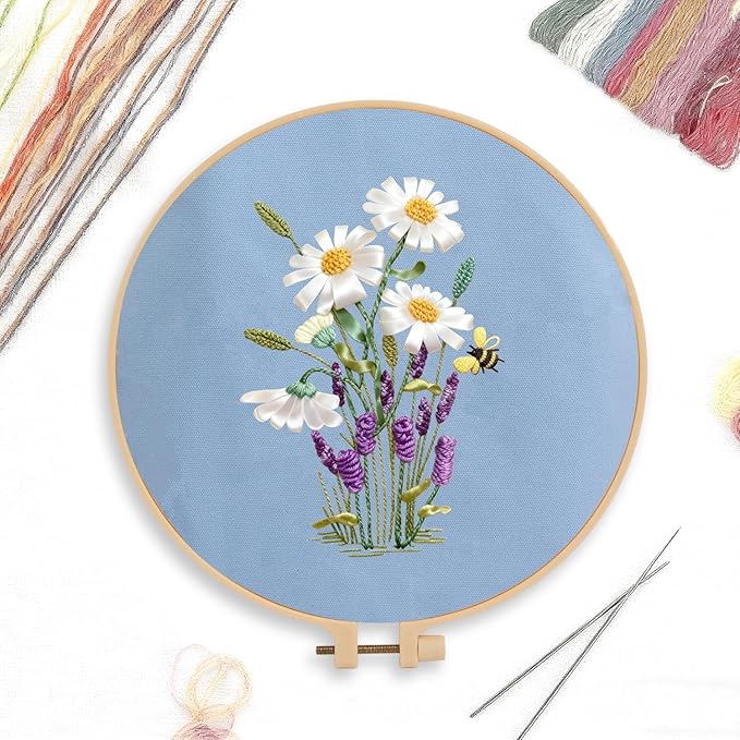 Canvas Tote Bag Embroidery Kit with Pattern for Beginners, Arts and DIY Embroidery Crafts Kits for Adults, Instructions, Embroidery Hoops, Color Threads (lightblue, CR002 huaxiangyiren lightblue)