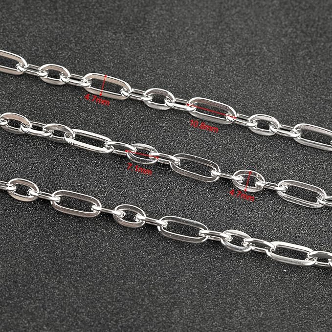UMAOKANG 5 Meters Stainless Steel Chains Bulk Paperclip Chain for Necklace Bracelet DIY Jewelry Chain with Jump Rings and Lobster Clasps