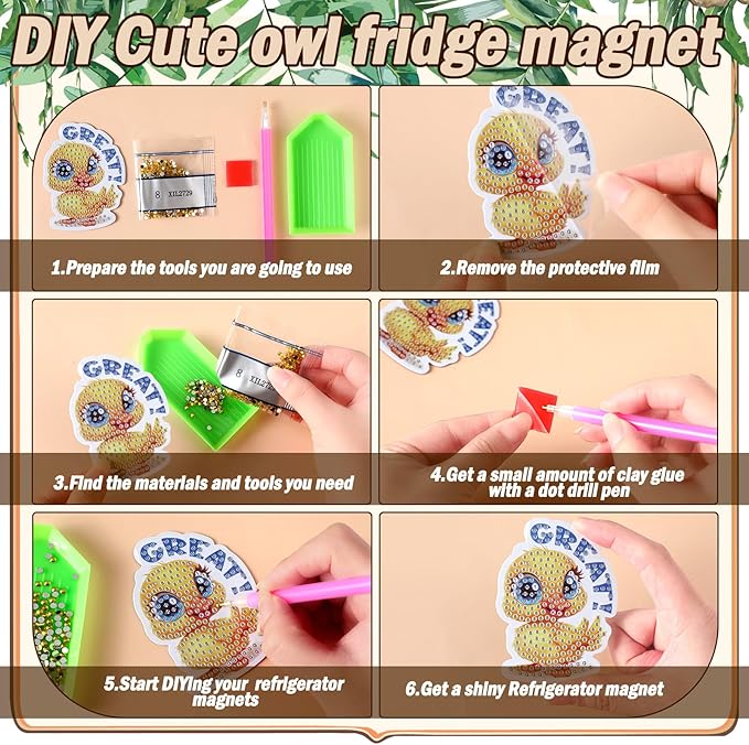 Xuhal 30 Pcs Inspirational Diamond Painting Magnets Motivational Animal Diamond Art Magnets Kits for Adults Positive Animal 5d Rhinestone Refrigerator Magnetic Sticker for DIY Craft Fridge Gifts