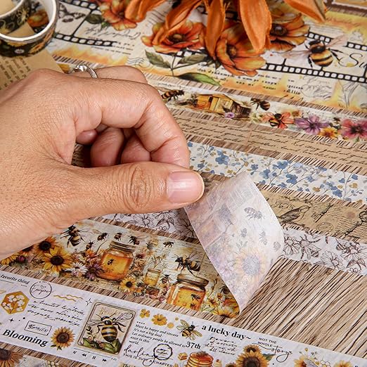 Washi Tape Set 20 Rolls - Vintage Bee Floral Butterfly Botanical Washi Tape Kit, Cute Retro Decorative Tapes for Scrapbooking Supplies,Junk Journal, Bullet Journaling, DIY Art Crafts, Gift Wrapping