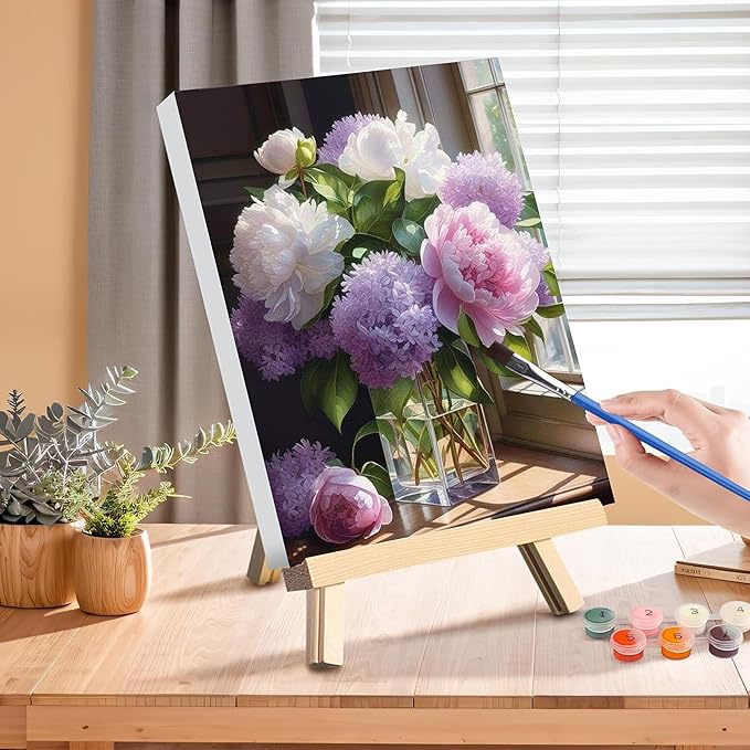 Peony Paint by Numbers for Adults with Framed Canvas-with Wooden Easel,Paint by Number on Canvas Vase Flowers,DIY Acrylic Oil Painting Kits with Brushes Nice Gift Box for Home Wall Decor(12x16inch)