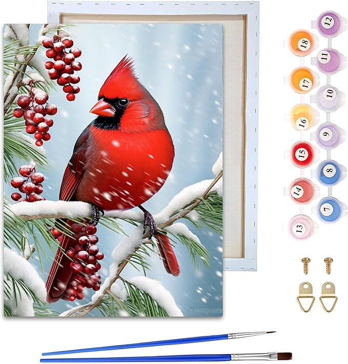 Reofrey Framed Paint by Numbers Kit for Adults & Beginner - 8x12 Inch Canvas Christmas Paint by Numbers - Birds Educational & Creative Art Set for Beginners - Perfect for Home Wall Decoration
