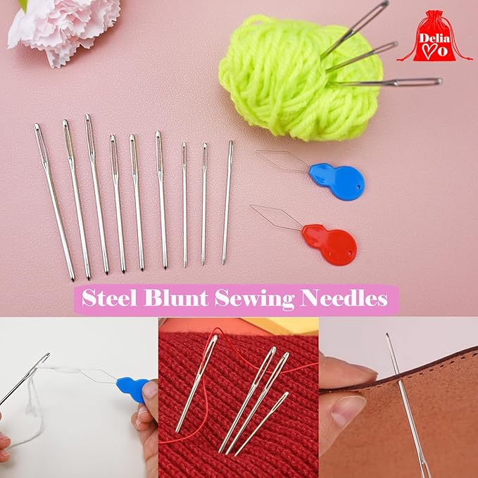 DeliaVo 49 Pcs Yarn Needles Set, Assorted Crocheting & Darning Tapestry Needles for Yarn, Crochet Kit for Knitting Sewing Weaving