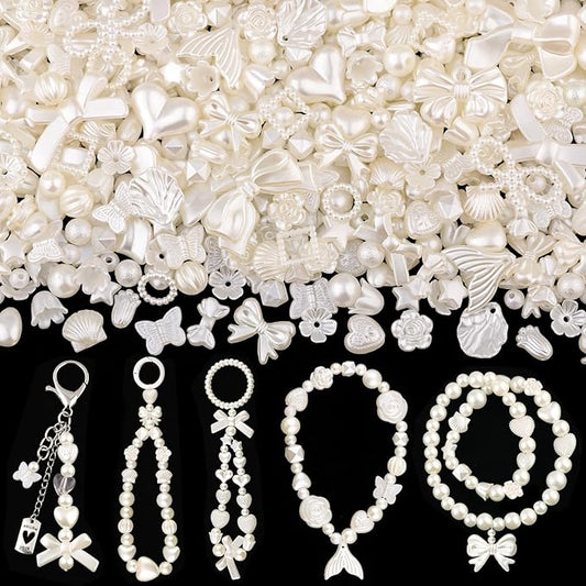 270-320pcs tinkrstuff assorted acrylic beads, mix abs imitation pearl cute beads for bracelet making, bow aesthetic flower butterfly kawaii charms for jewelry making diy necklace keychain phone charm