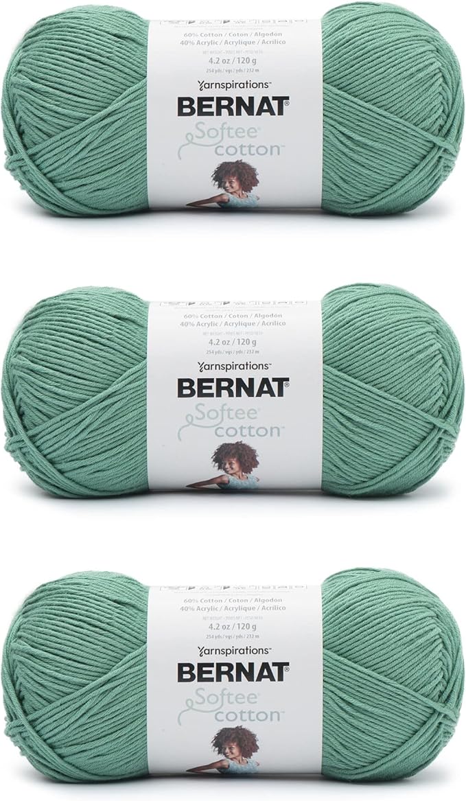 Bernat Softee Cotton Pool Green Yarn - 3 Pack of 120g/4.25oz - Nylon - 3 DK (Light) - 254 Yards - Knitting, Crocheting & Crafts