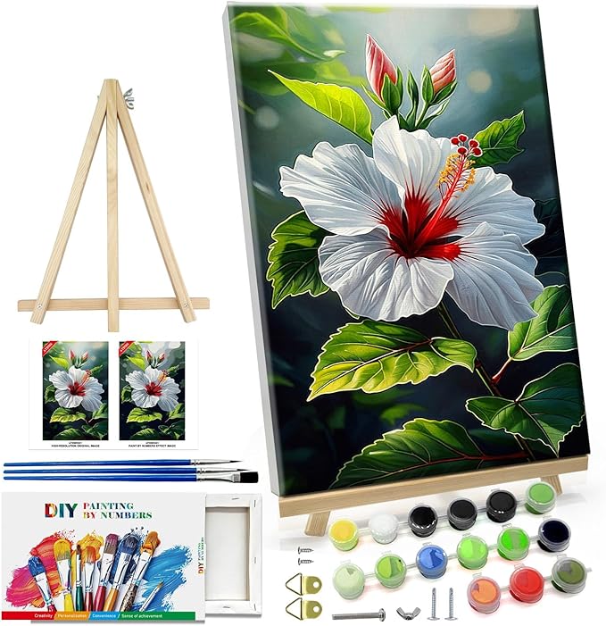ATDMS Paint by Numbers Kit for Adults Flowers Paint by Numbers with Frame DIY Floral Paint by Number with Easel Adult Paint by Number Kits on Canvas Framed for Gift Home Wall Decor 8x12 Inch