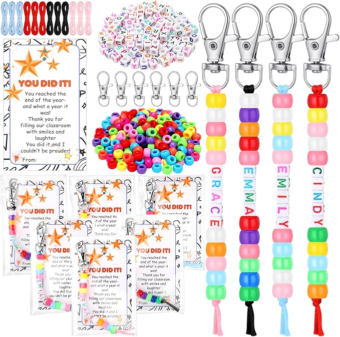 Suncalla 984 Pcs 24 Set End of Year Gift Keychain Making Kit Graduation Keychain Gift Crafts Bead Adjustable Letter Beads Cards Strings Kit DIY Accessories Congrats Grad Party Favors for Adult