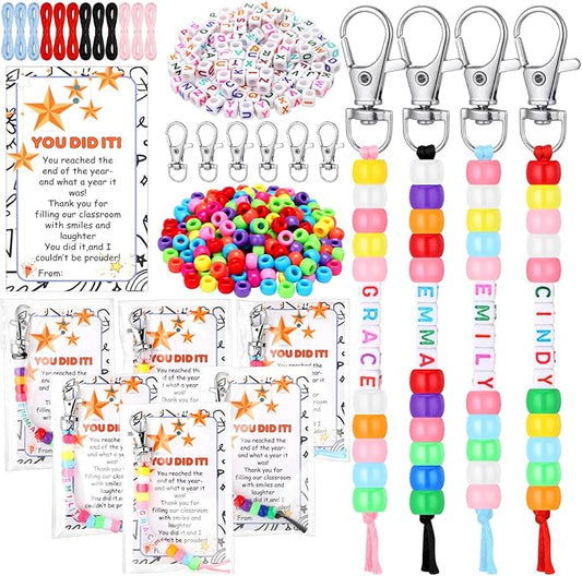 Suncalla 984 Pcs 24 Set End of Year Gift Keychain Making Kit Graduation Keychain Gift Crafts Bead Adjustable Letter Beads Cards Strings Kit DIY Accessories Congrats Grad Party Favors for Adult