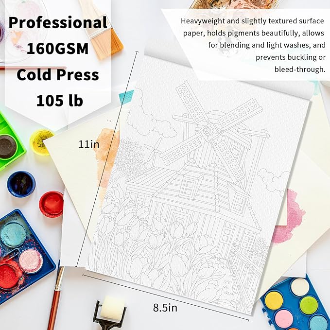 Kalysky 8.5 * 11" Watercolor Workbook,3 Watercolor Coloring Books for Adults, Beginner-Friendly Water Color Books,160GSM Cold Press Textured Thick Paper
