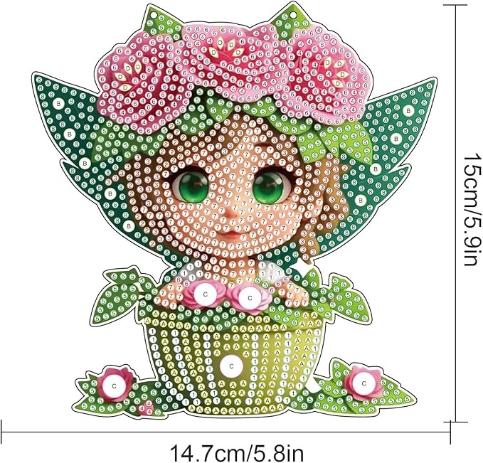 AiYuanzsh DIY Girl in Teacup Diamond Art Hanging Kit, Acrylic Crystal Stained Glass Diamond Painting Pendant with Chain for Home Wall Decor Ornament Gift for Adults