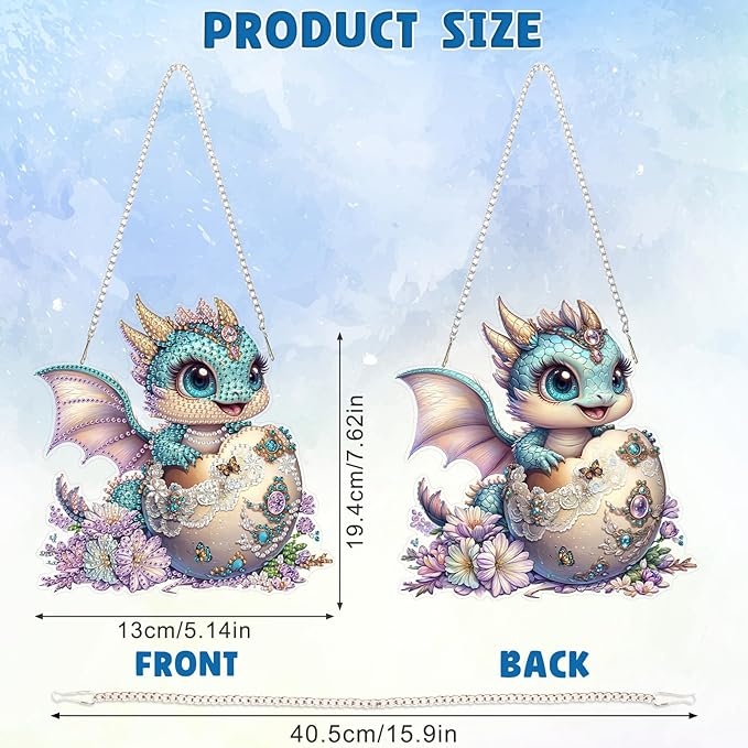 DOMROM Cute Dragon Diamond Art Hanging Kit for Adult, Special Shaped Rhinestone, 5D Diamond Art Painting Window Pendants, Home Wall Art Hanging Kits, Double Sided Hanging Ornament 5.1x7.6in
