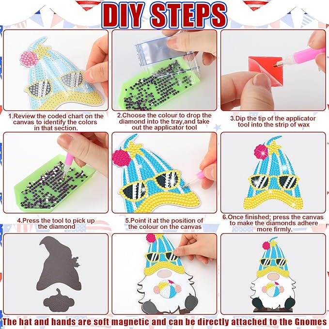 Juexica 32 Pcs Christmas Magnetic Diamond Painting Gnome Sign Art Decor Interchangeable Standing Posture DIY Seasonal Holiday Gifts Tiered Tray with Magnet Pieces for Home Office Desk(Classic)