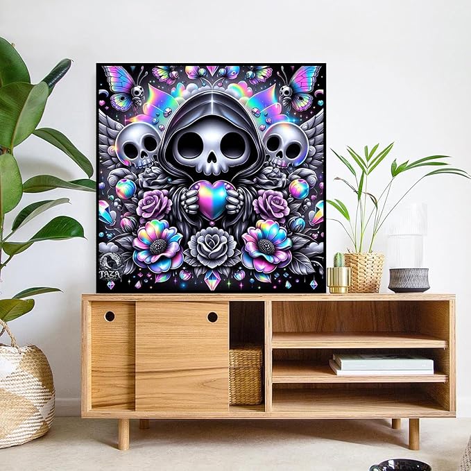 mrpwnle Skull Diamond Art Kits for Adults, Skull Diamond Painting for Kits Adults Beginners, 5D Round Full Drill Gem Art Crafts Kit, Home Wall Decor Gifts 13.8x13.8inch