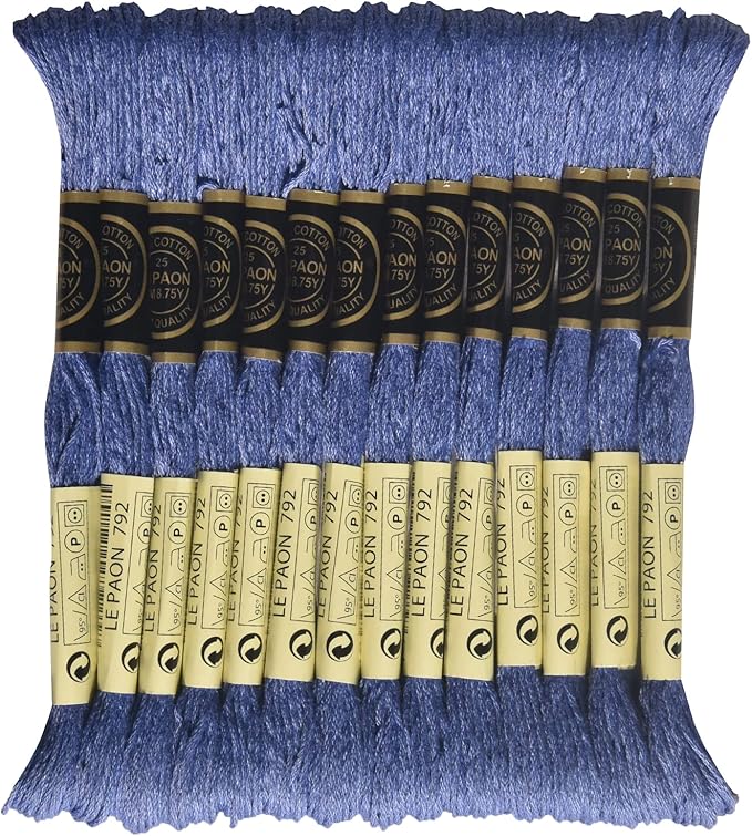 LE PAON Embroidery Floss, 14-Pack Six Strands 100% Long Staple Cotton Embroidery Thread, 8.7-Yard，Color Number：792, Dark Cornflower Blue