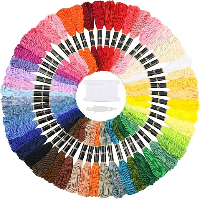 Similane Embroidery Floss 50 Skeins Cross Stitch Thread Rainbow Color Friendship Bracelets Crafts Floss with 12 Pcs Floss Bobbins and 1 Pcs Needle-Threading Tool