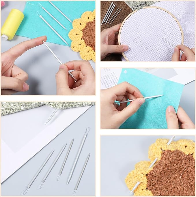 6 Pcs Wool Needles, Nylon Thread Rope Threader Yarn Thread Large Eye Wool Needle Threader Needle Knitting Tool for Knitting, Crocheting, Weaving