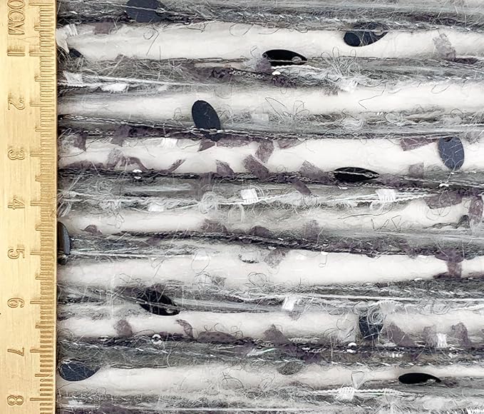 Artisanal Yarn Collection Multifiber Fancy Yarn with Sequins & Iridescent Shimmering Threads for Knitting Crocheting Crafts DIY, Set of 3 Rolls (Gray)