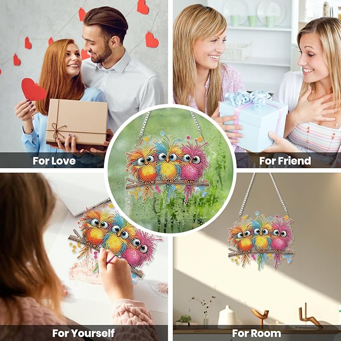 EOBROMD Diamond Hanging Art Kits for Adults, Funny Bird Suncatcher Diamond Art Painting, DIY Special Shaped Rhinestone Kits for Adults, Window Pendants Home Garden Wall Hanging Ornament