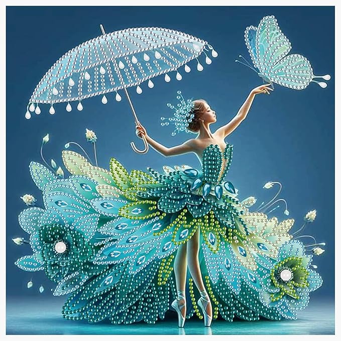 Special Shape Diamond Art Kits for Adults, Elegant Dancer with Butterfly 5D Crystal Rhinestone Diamond Art Canvas, DIY Paint by Diamonds Craft Kit, Diamond Painting Wall Décor for Home Decoration