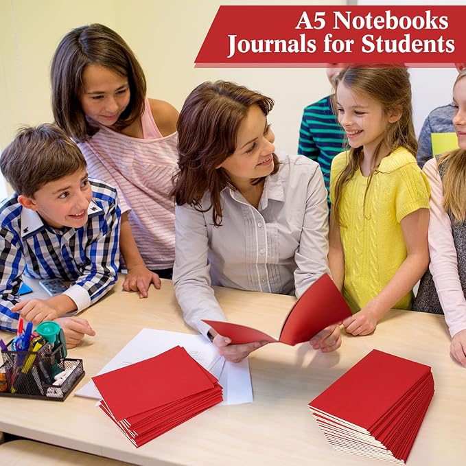 mimorou 100 pcs journals notebooks bulk - kraft softcover a5 small notebooks 5.5 inch x 8.3 inch notepads with 60 page 30 sheet for writing sketch travel office supplies(red,lined)