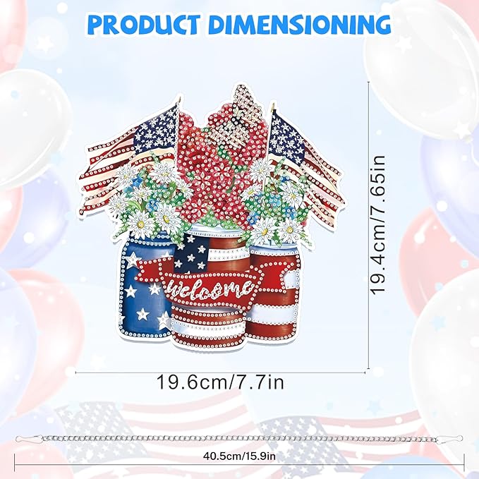 Bowetile Independence Day Diamond Art Hanging American Flag Kits for Adults, 4th of July 5D Diamond Painting USA Window Pendant Kits, Special Shape Gem Art Suncatcher Ornament for Home Wall Decor