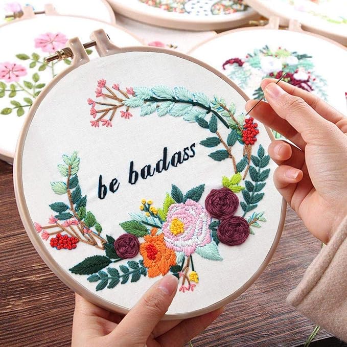 Louise Maelys Funny Embroidery Kits for Beginners Flower Wreath Cross Stitch Adults Needlepoint DIY Starter