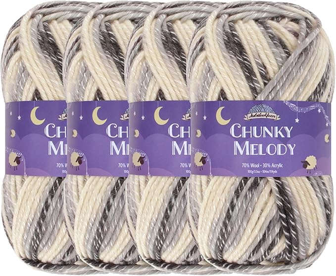 JubileeYarn Chunky Melody Yarn - 100g/Skein Bulky Wool Blend - Jump Rope - 4 Skeins