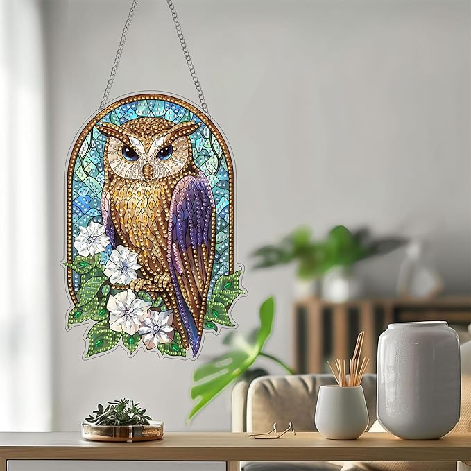 Bimkole Eagle Diamond Art Hanging Kit for Adult, DIY 5D Diamond Art Flower Window Pendant, Acrylic Crystal Art Hanging Ornament Home Wall Garden Front Door Sign Outdoor Decor 7.8x7.8 Inch