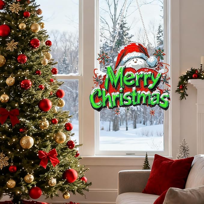 MAXBYE Christmas Diamond Art Kit for Adults, 5D Special Shape Diamond Painting Pendant Kits, Christmas Decoration Pendant, Gem Art Painting Window Ornament for Home Decor Gift