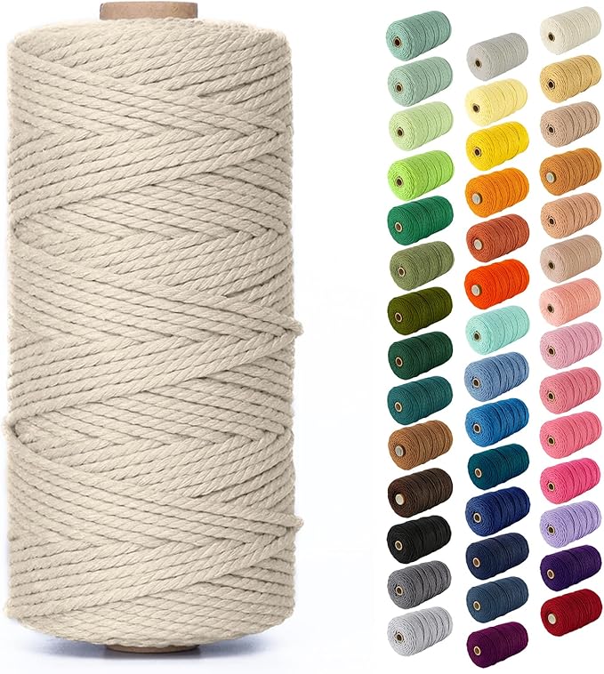 Nook Theory Macrame Cord - 3mm 109 Yards Cotton Rope, 4mm 5mm Yarn, String for Crafts, Perfect for Macrame Wall Hanging and Boho Decorations (Milk Cream)
