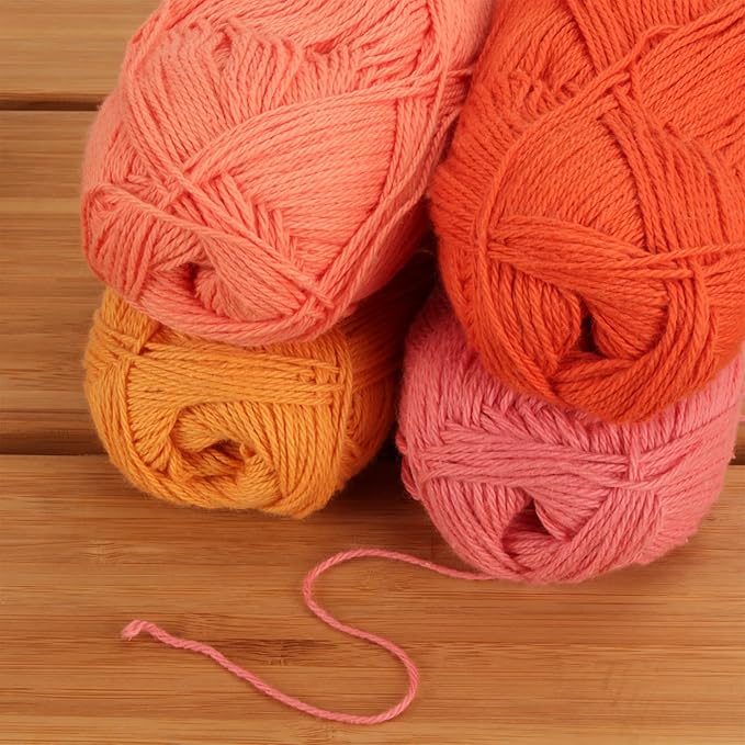 JubileeYarn Cotton Select Yarn - 50g/Skein Sport Weight - Shades of Orange - 4 Skeins
