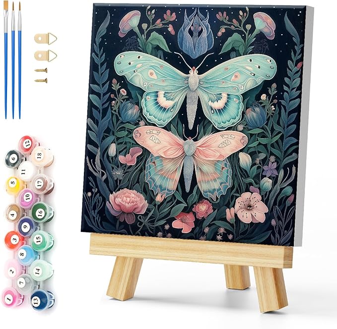 Natuyalo Framed Paint by Numbers on Canvas Butterflies in Jungle Acrylic Paint by Numbers Kits for Adults Beginner Animals Pictures Painting Kits Ideal Gift Home Wall Decor 12x12 Inch