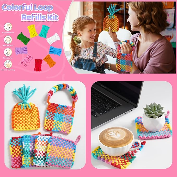 CCTVRTV 504 PCS Weaving Loom Loops Refill for Potholder Loom kit, Elastic DIY Arts and Crafts Loops Supplies for Kids Beginners, Perfect Birthday Gifts for 5 6 7 8-12 13 Year Old Girls