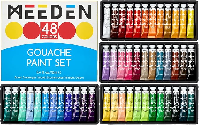 MEEDEN Gouache Paint Tube Set - 48 x 12ml (0.4 oz) Colors Art Paint Supplies for Artists Students Beginners - Rich Pigment Art Paints for Canvas Painting