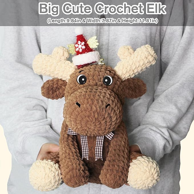 codgp crochet kit for beginners,11.8in crochet animal kit elk,crochet starter kit christmas gift for adults kids with yarn sets,amigurumi crochet kit with step-by-step video tutorials