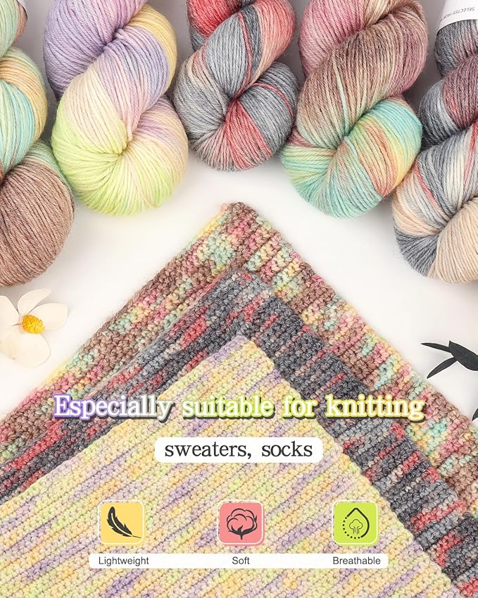 Katech Wool Yarn for Crocheting- 10.58 oz/ 300g Gradient Yarn Wool 52%, Cashmere 10%, Polyester 38%, 885 yds/ 810m Multi Colored Yarns Cashmere Yarns for Knitting Socks Sweater Shawl-Green Brown