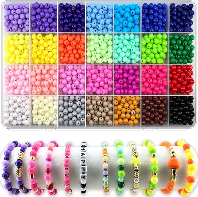 1820Pcs 6mm Acrylic Round Beads for Jewelry Making, 28 Colors Rainbow Round Beads for Bracelets Making Kit Candy Color Plastic Bubble Gum Beads Pastel Loose Beads Bulk for DIY Necklace Crafts, Medium