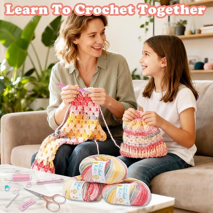 Alvian Scarf Hat Crochet Kit for Beginners Crochet Starter Kits Craft Knitting with Step-by-Step Video Tutorials Handmade Gift for for Birthday (Scarf Hat Crochet Kit)